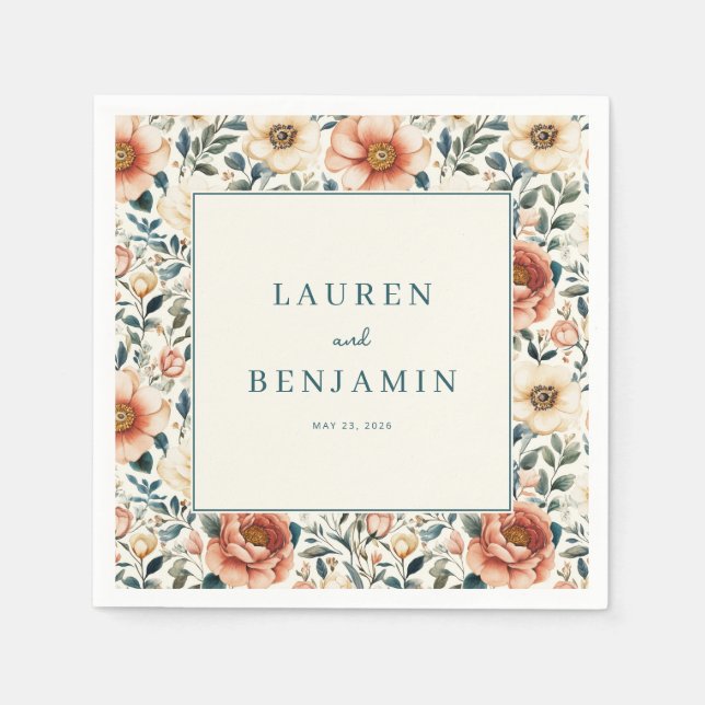 Romantic Peach Floral Napkin (Front)