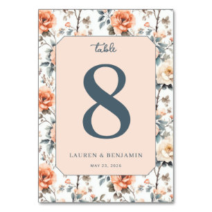 Romantic Peach Floral Table Number