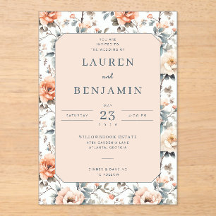 Romantic Peach Floral Wedding Invitation
