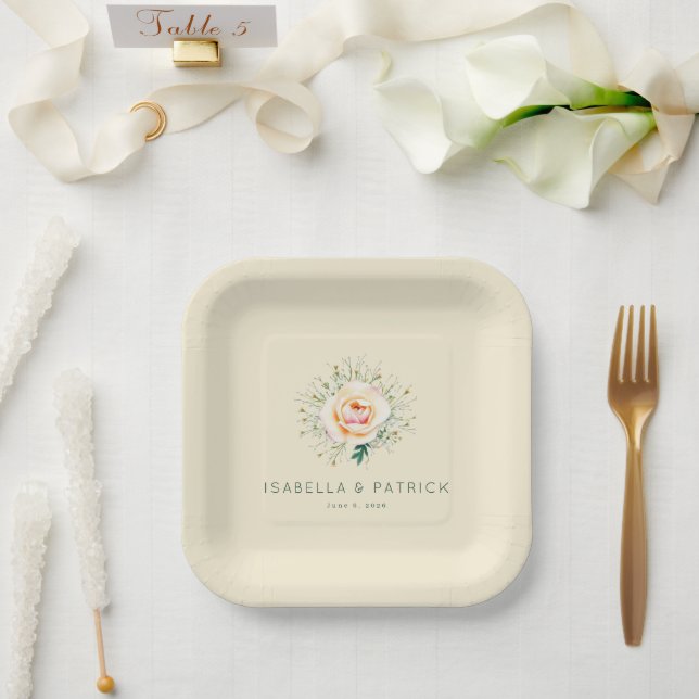 Romantic Peach Floral Wreath Paper Plate (Wedding)