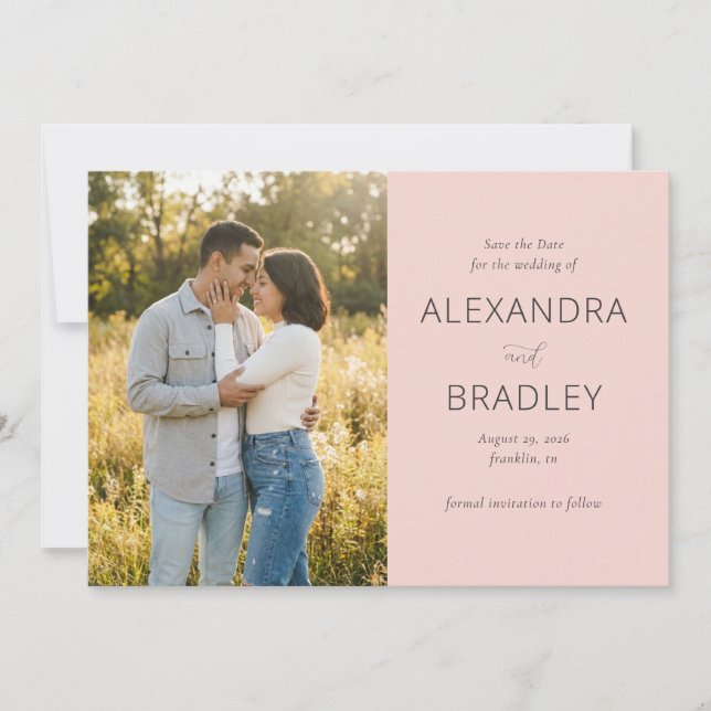 Romantic Peach Minimalist Photo Save The Date (Front)