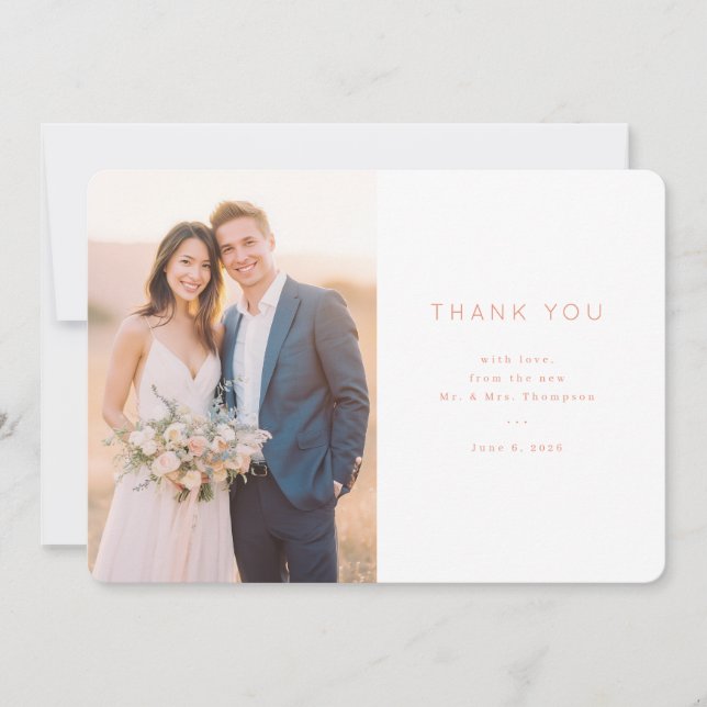 Romantic Peach Minimalist Photo Thank You Card (Front)