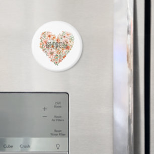 Romantic Peach Mint Floral Heart Magnet