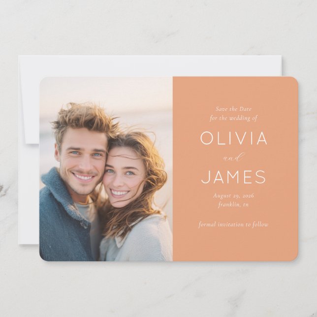 Romantic Peach Photo Save The Date (Front)