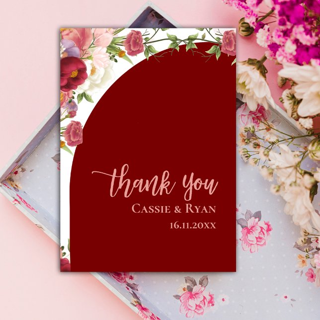 Romantic Peach Red Floral Arch Wedding Thank you Postcard (Romantic Peach Red Floral Arch Wedding Thank you Postcard)