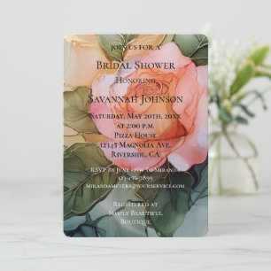 Romantic Peach Rose Floral Bridal Shower Invitation