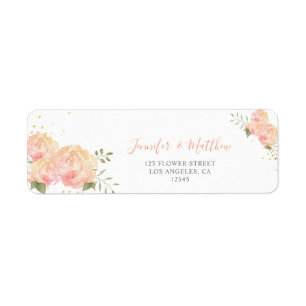 Romantic Peach Rose Floral Return Address Label