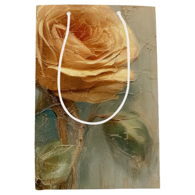 Romantic Peach Roses Floral Bridal Shower Medium Gift Bag (Front)