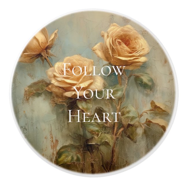 Romantic Peach Roses Floral Ceramic Knob (Front)