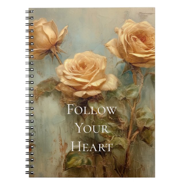 Romantic Peach Roses Floral Notebook (Front)