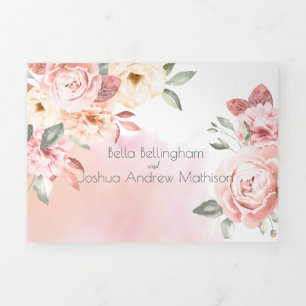 Romantic Peach Roses Floral Tri-Fold Announcement
