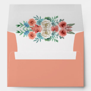 Romantic Peach Turquoise Floral Wedding Envelope