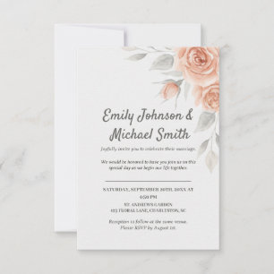 Romantic Peach Watercolor Roses Wedding Invitation