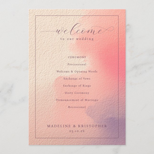 Romantic Peach Wedding Ceremony Schedule Programme (Front)
