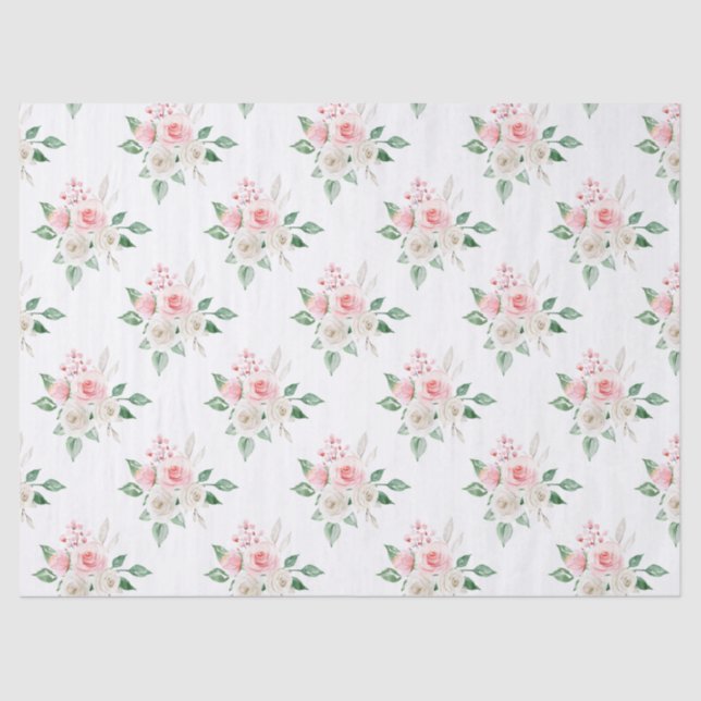 Romantic Peach White Floral Wedding Tissue Paper (Front)
