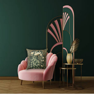 Romantic Peacock and Daisy Art Nouveau Cushion