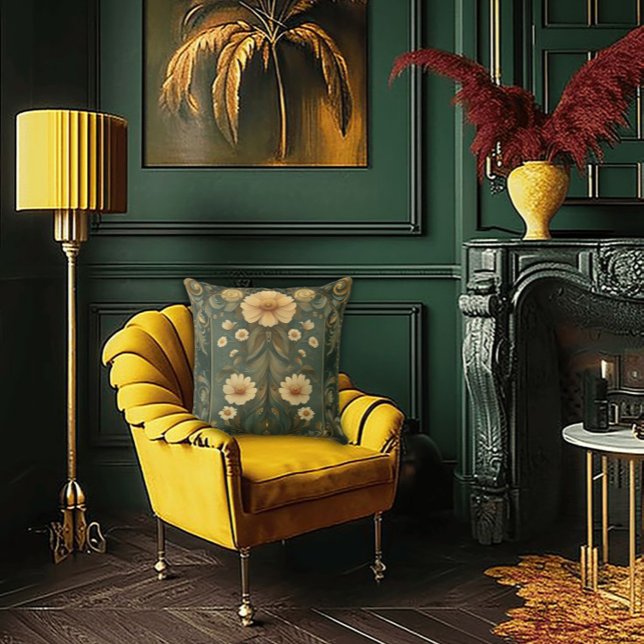 Romantic Peacock Feathers and Daisy Art Nouveau Cushion (Creator Uploaded)