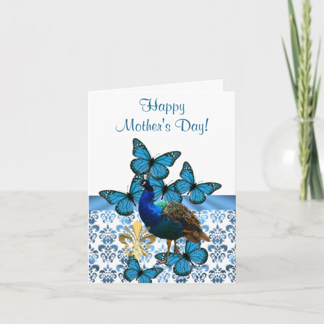 Romantic peacock mothers day card (Front)