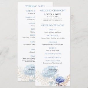 Romantic Pearl Blue Hydrangea Watercolor Wedding Programme