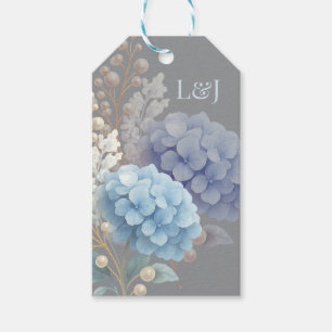 Romantic Pearl Hydrangea Blue Waterercolor Wedding Gift Tags
