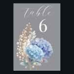 Romantic Pearl Hydrangea Blue Waterercolor Wedding Table Number<br><div class="desc">Celebrate your love with this elegant wedding invitation featuring soft watercolor hydrangeas,  delicate pearl accents,  and a refined modern layout. This design is perfect for romantic weddings in any season and is fully customisable with your names,  date,  and location.</div>