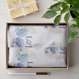 Romantic Pearl Hydrangea Blue Waterercolor Wedding Tissue Paper