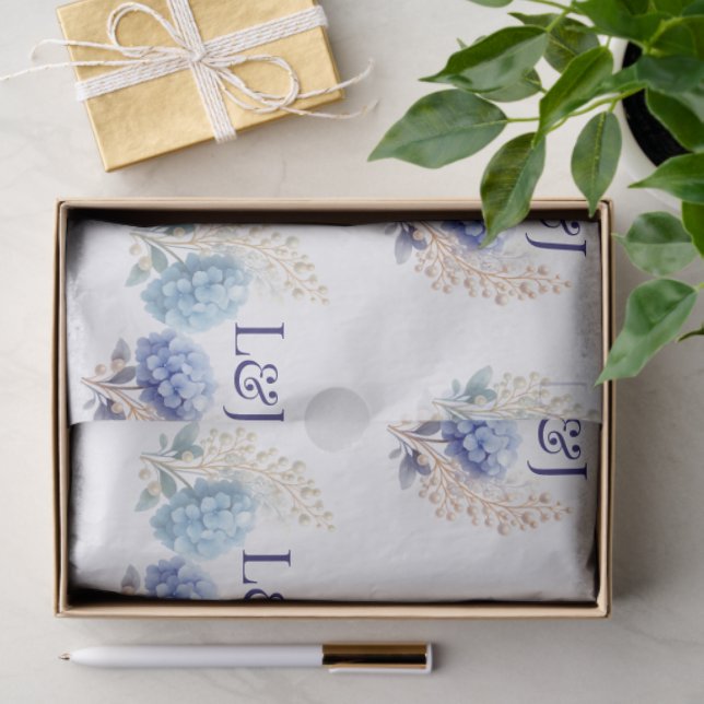 Romantic Pearl Hydrangea Blue Waterercolor Wedding Tissue Paper (Gift)