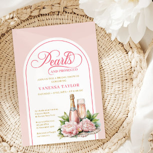 Romantic pearls and prosecco invite watercolor