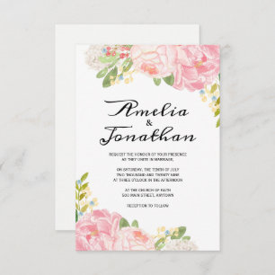 Romantic Peonies and Hydrangea Wedding Invitations