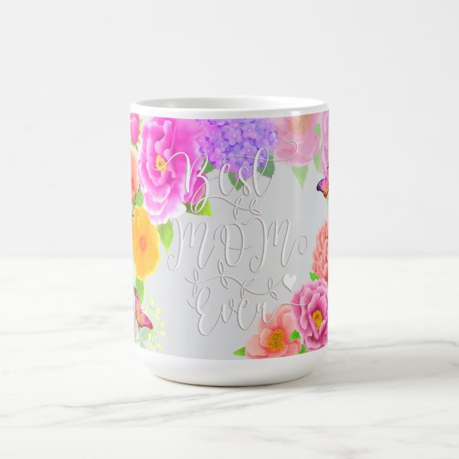Romantic Peonies Garden Best Mum Grey Coffee Mug (Center)