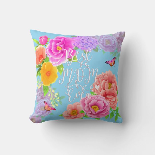Romantic Peonies Garden Blue Best Mum Cushion (Front)