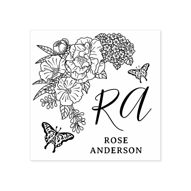 Romantic Peonies Personal Name Rubber Stamp (Imprint)