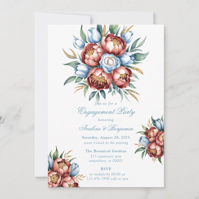 Romantic Peonies & Tulips Engagement Party Invitation (Front)
