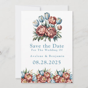 Romantic Peonies & Tulips Save The Date Cards