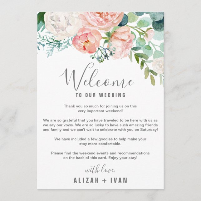 Romantic Peonies Welcome Letter & Itinerary Programme (Front)