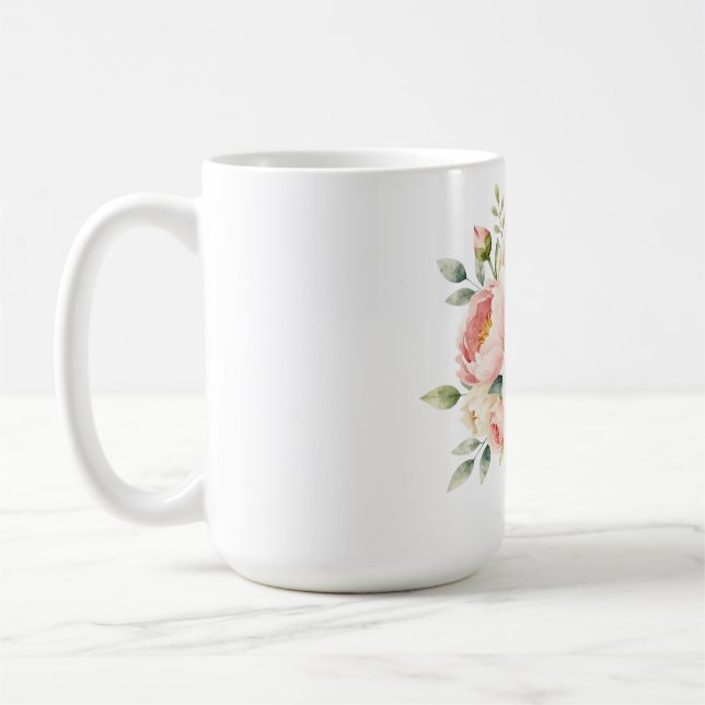 Romantic Peony Bouquet with Diamond Ring Coffee Mug (Left)
