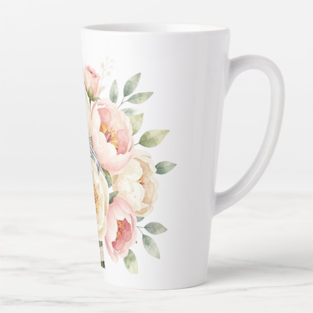 Romantic Peony Bouquet with Diamond Ring Latte Mug (Right)