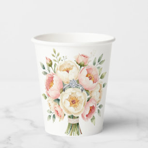 Romantic Peony Bouquet with Diamond Ring Paper Cups