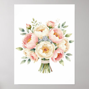 Romantic Peony Bouquet with Diamond Ring Poster