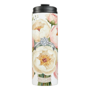 Romantic Peony Bouquet with Diamond Ring Thermal Tumbler