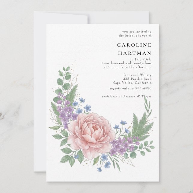 Romantic Peony Bridal Shower Invitation – Soft Flo (Front)
