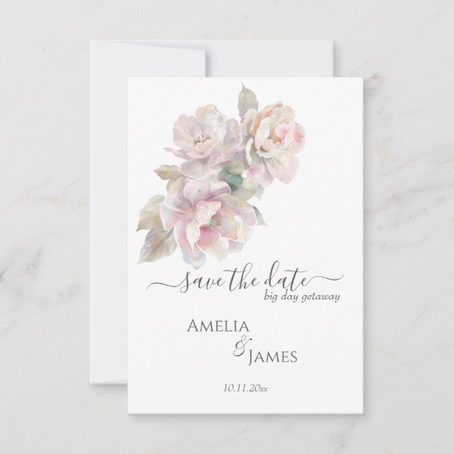 Romantic Peony Floral Wedding Save The Date Invitation (Front)