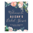 Romantic Peony Flowers Blue Bridal Shower Welcome
