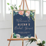 Romantic Peony Flowers Blue Bridal Shower Welcome Poster<br><div class="desc">This romantic peony flowers blue bridal shower welcome poster is perfect for an elegant wedding shower. The floral design features blush pink, peach and white cascading watercolor flowers on a navy blue background. Customise the poster with the name of the bride-to-be, and the date and location of the bridal shower....</div>