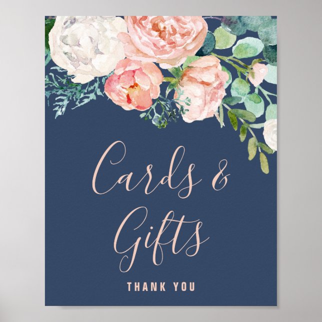 Romantic Peony Flowers | Blue Cards & Gifts Sign (Front)