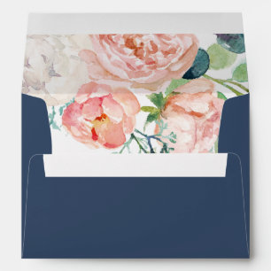 Romantic Peony Flowers   Blue Wedding Invitation Envelopes