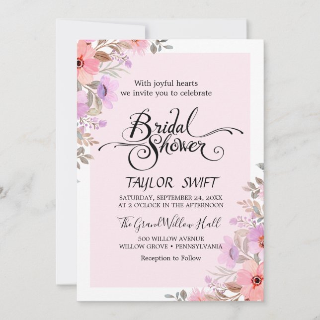 Romantic Peony Flowers Bridal Shower Invitation (Front)