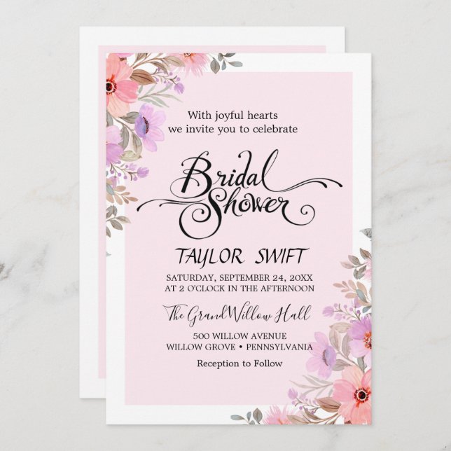 Romantic Peony Flowers Bridal Shower Invitation (Front/Back)
