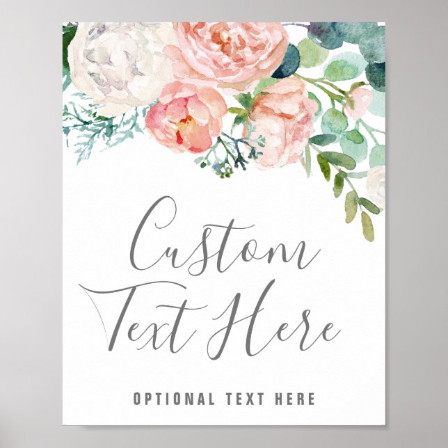 Romantic Peony Flowers Custom Text Sign (Front)