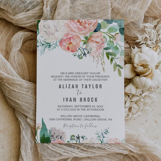 Romantic Peony Flowers Formal Wedding Invitation (Creator Uploaded)